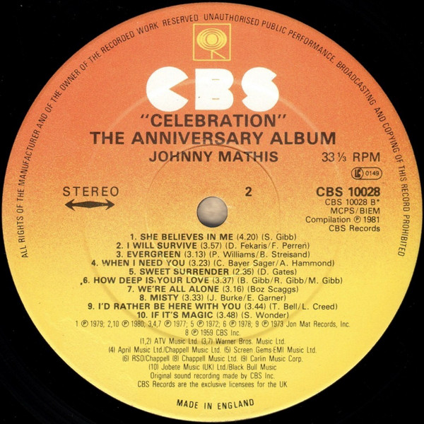 Johnny Mathis - Celebration - The Anniversary Album (LP, Comp) 540