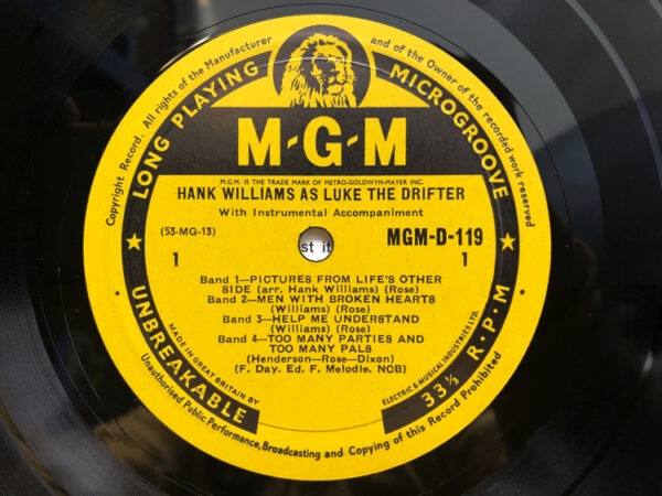Hank Williams as Luke The Drifter 10 Inch Mono Vinyl Record Label Side 1