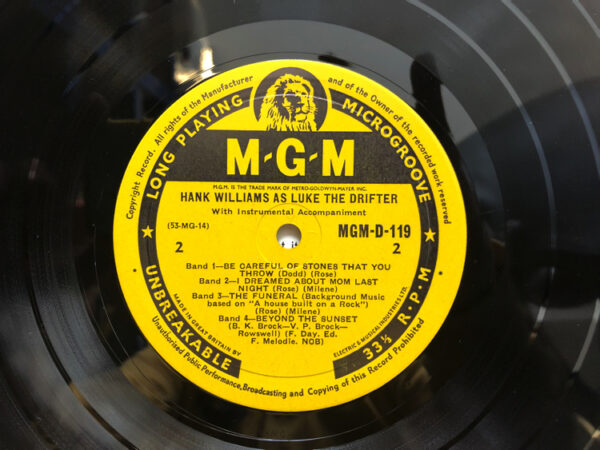 Hank Williams as Luke The Drifter 10 Inch Mono Vinyl Record Label Side 2