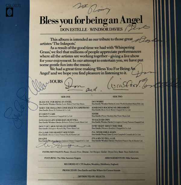 Signed Don Estelle and Windsor Davies - Bless You For Being An Angel Vinyl LP (LP Record) Signed Rear Cover