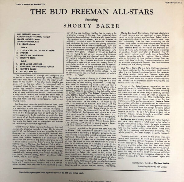 The Bud Freeman All-Stars Featuring Shorty Baker Vintage Vinyl Record Cover For Sale Rear